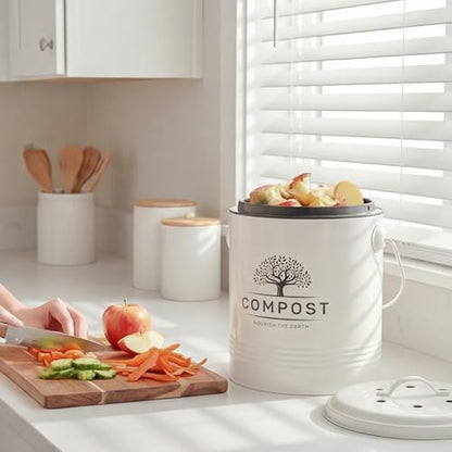 Perfnique 1.3 Gal Kitchen Compost Bin with Lid, Countertop Compost Caddy - color: cream, style: without bags