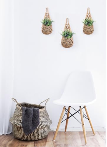 3 Packs Macrame Wall Plant Hanger for 4 in, Small Hanging Plant Basket - color: Jute X 3pc