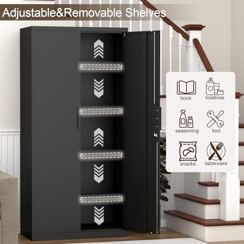 GREATMEET Garage Storage Cabinet, 1.83" H Lockable Metal Cabinet, Black - color: Black, size: 18"D x 34"W x 72"H