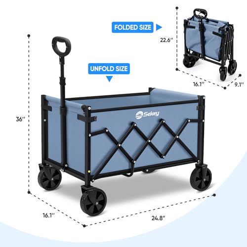 Sekey Lightweight Collapsible Wagon, 220 lb Capacity, Quick-Fold Cart - color: Blue, size: 220 lbs