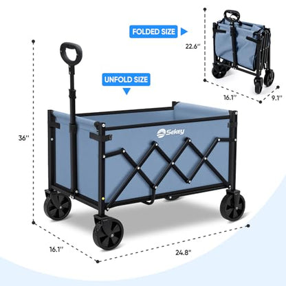 Sekey Lightweight Collapsible Wagon, 220 lb Capacity, Quick-Fold Cart - color: Blue, size: 220 lbs