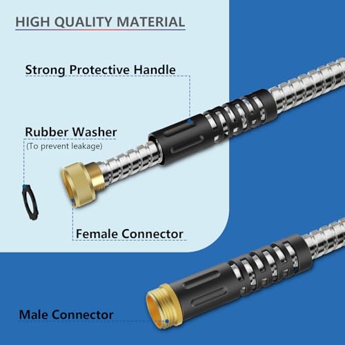 10ft Metal Garden Hose, Water Lead-in Hose Extension, Stainless Steel Hose Extension Adapter for Hose Reel/RV, Drinking RV Water Hose, Reel Extender for Yard, Female to Female, Durable (Pack of 2) - size: 10 FT (Pack of 2)