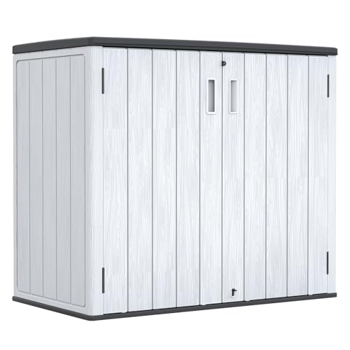 ZZM 37 Cu.ft Outdoor Storage Cabinet with One Tool Kit, Horizontal Storage Shed for Garage, Bike, Garbage Cans, Garden Accessories - color: Gray-37 cu ft