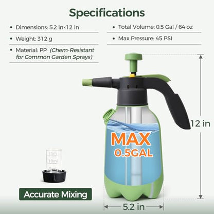 T4U Pump Sprayer 0.5 Gallon, Garden Spray Bottle with Short Nozzle - size: Short Nozzle