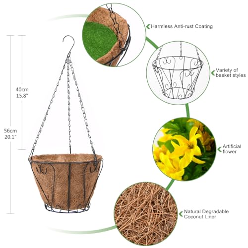 INQCMY Fake Hanging Flowers with Basket Artificial Violet for Outdoor Porch - color: Yellow
