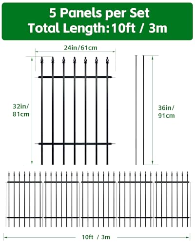 ARIFARO 5 Panel Metal Garden Fence 32" H x 24" W, Decorative Garden Fence - size: 32" high x 24" Wide