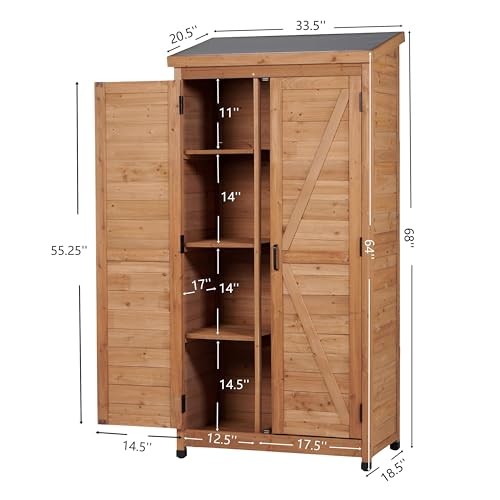 Space-Saving Outdoor Storage Cabinet for Patio and Garden Tools - color: Gold - 33.50 X 18.50 X 68.00 Inch