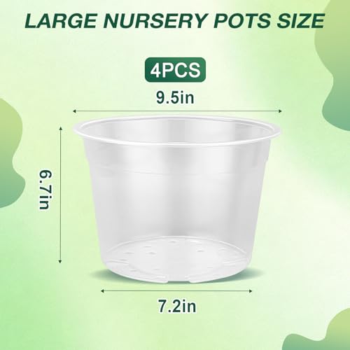 10 Inch Clear Nursery Pots with Drainage Holes, 4 Pack Flexible Large Plant Pots for Plants, Plastic Clear Nursery Pots for Seedling, Shrubs, Herbs, Flowers, Vegetables - size: 10 Inch