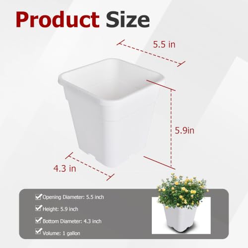 findmall 1 Gallon Square White Nursery Pots Plant Pots Grow Pots Nursery Container for Planting Soil Plants 10 Pcs - color: White, size: 1 Gallon