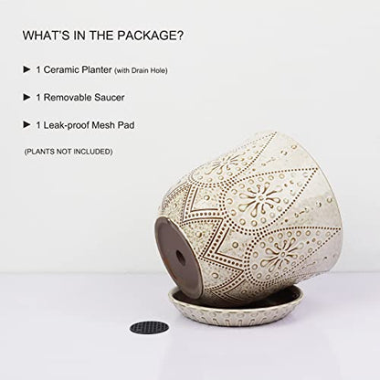 Gepege 8 Inch White Ceramic Plant Pot with Drainage & Saucer - color: Cream White, size: 8 Inch