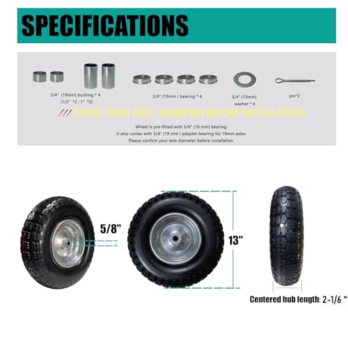 4.00-6 Solid PU Tire, 13" Flat-Free，Replacement for Wheelbarrow & Hand Truck, Heavy Duty Puncture Proof Garden Cart Wheels, 2-Pack - size: 13"/4.00-6