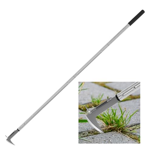 BARAYSTUS Crack Weeder, Stainless Steel Manual Crevice Weeding Tool, Long Handle Weed Grabber Remover, L-Shaped Manual Weeder Puller, Durable Crevice Weeding Tool for Sidewalk Garden Patio Lawn - size: Adjustable Length (25.6"/41"/55")