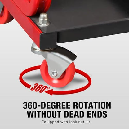 BIG RED Mechanic Stool with Wheels Rolling Creeper Seat - color: Red