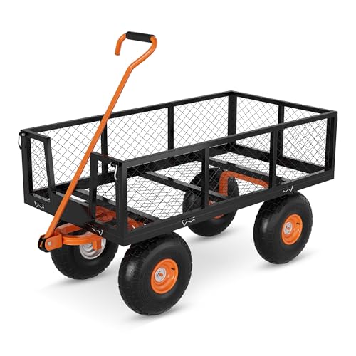 900-LBS Heavy-Duty Steel Garden Cart - Utility Outdoor Wagon with Removable Mesh Sides, Flexible Handle & 10" All-Terrain Tires, Ideal for Yard, Lawn & Garden - size: 900LBS