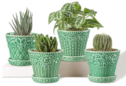 Metahom 3.8 Inch Succulent Pots, Green Ceramic Pots for Plants Set of 4 - color: Green, size: 3.8 Inch
