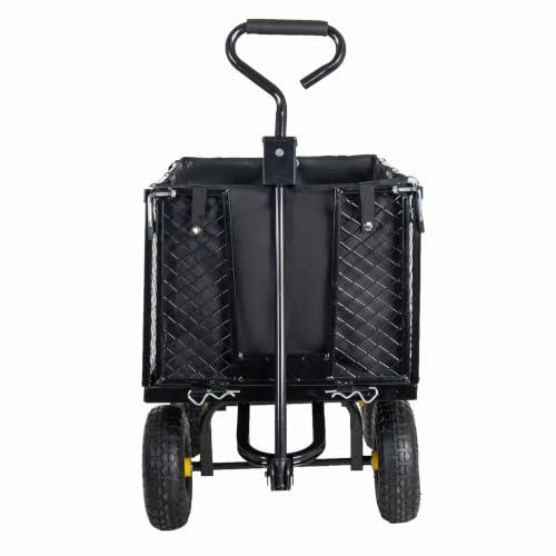 4-in-1 Steel Dump Garden Cart with Removable Liner and Mesh Tray
