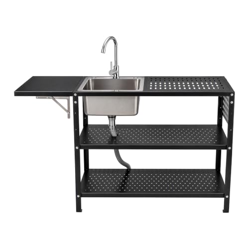 Outdoor stainless steel sink operating table with folding side table