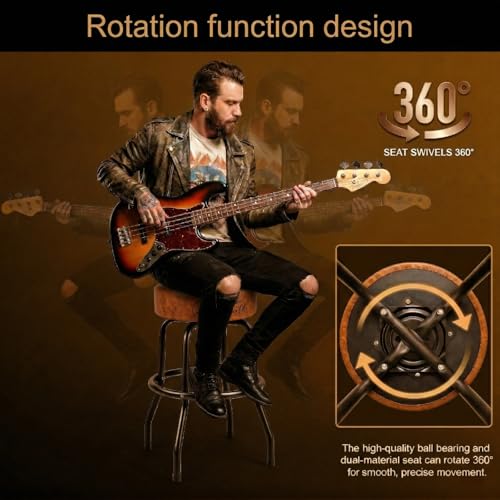 Rotatable Guitar Stool GT-22, Footrest Support, Leather, Brown