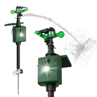 Solar Motion Sensor Deer Repellent Sprinkler Animal Deterrent Solar Cat Repeller with Motion Activated Sprinklers for Animal 2 Packs Flashing Lights Dog Racoon Squirrel for Lawn Garden Farmland