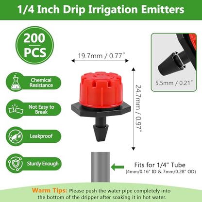 Kalolary 200PCS 1/4" Adjustable Drip Irrigation Emitters (Red, 8 Holes) - color: 200PCS Red 8 Holes