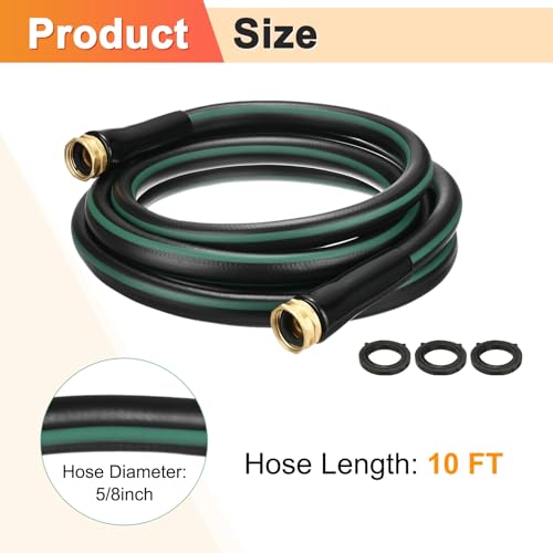 M METERXITY Garden Hose 5/8 Inch x 10 FT, Flexible PVC Leader Hose, Leakproof Water Hose with Swivel Handle, Double Female Fittings, Burst 600 PSI [Black Green] - size: 10 FT, style: Double Female