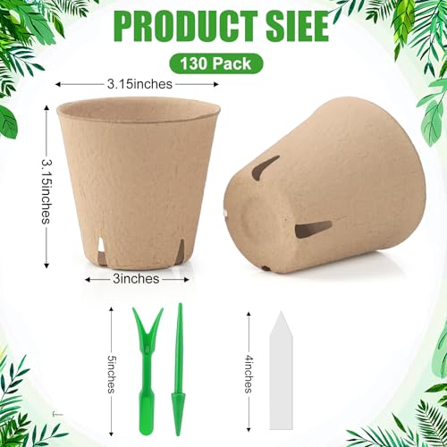130 Pcs 3.15 Inch Peat Pots,Seed Starting Pots with Drainage Holes Round