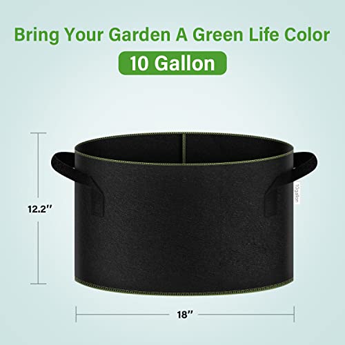 iPower 5-Gallon 10-Pack Grow Bag Thickened Nonwoven Fabric Pots Heavy Duty Aeration Container with Strap Handles for Garden and Planting Vegetable Flowers, Black with Green Stitch Sewing - color: Green, size: 5 Gallon