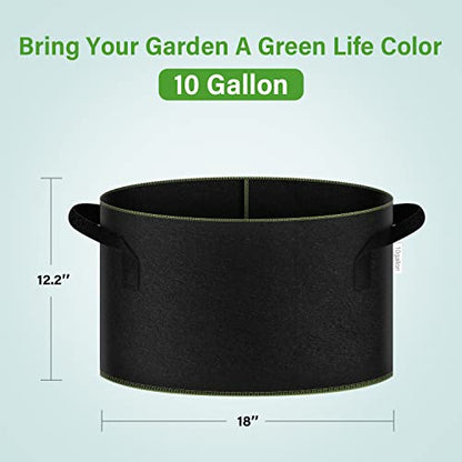 iPower 5-Gallon 10-Pack Grow Bag Thickened Nonwoven Fabric Pots Heavy Duty Aeration Container with Strap Handles for Garden and Planting Vegetable Flowers, Black with Green Stitch Sewing - color: Green, size: 5 Gallon