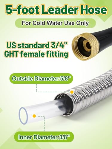 5ft Female to Female Short Garden Hose with Brass Fittings - size: 5ft