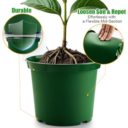 RooTrimmer 3 Gallon Plastic Nursery Pots, 10 Inch Round Plant Pots with Drainage Holes, 10 Pack Planting Pot for Outdoor Indoor Plants, Gardening Gifts for Women, Green - size: 3Gallon-10P-Green