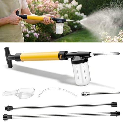 Adjustable Powder Duster with 4 FT Extension Pole, Manual Pump Sprayer for Diatomaceous Earth and Fine Garden Powder, Handheld Dispenser Tool for Home and Yard Maintenance (Yellow) - color: Yellow