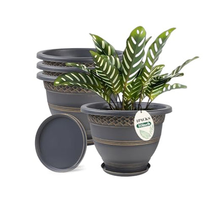 Usocik 10 Inch Plant Pots, 4 Pack, Gold Plaid - color: Gold, size: 10 Inch - 4 Pack