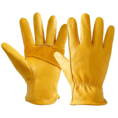 Garden Gloves, Puncture Resistant Gloves, Cowhide Protective Gloves for Gardening/Logging/Construction/Truck Driving - size: Small