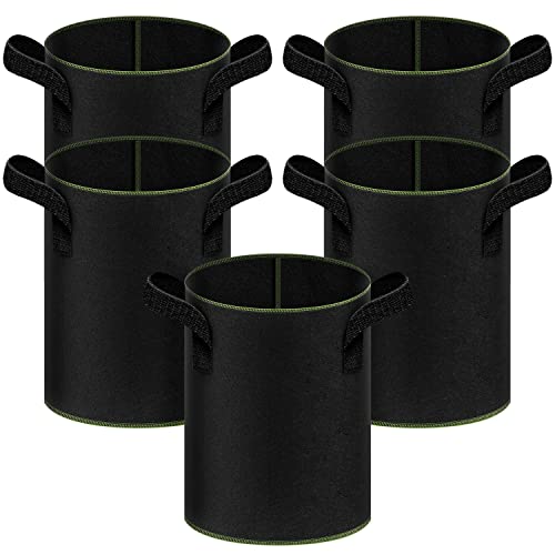 iPower 3-Gallon 5-Pack Grow Bag Thickened Nonwoven Fabric Pots Heavy Duty Aeration Container with Strap Handles for Garden and Planting Vegetable Flowers, Black with Green Stitch Sewing - color: Green, size: 3 Gallon