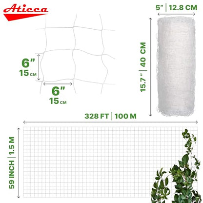 ATICCA 59 in x 328 FT Heavy Duty Plastic Trellis Netting 6-Inch Mesh, White - size: 59''x328ft Plastic Trellis Netting