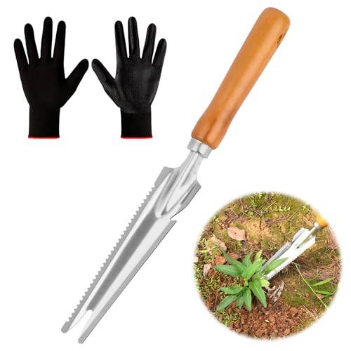 BokingOne 5-in-1 Stainless Steel Hand Weeder Puller Tool & Dandelion Fork Knife - Hand Weed Removal Tool for Weeding, Planting, Transplanting, Soil Cultivating & Flower Care（13.8-inches - color: 5-in-1 Stainless Weeder Tool