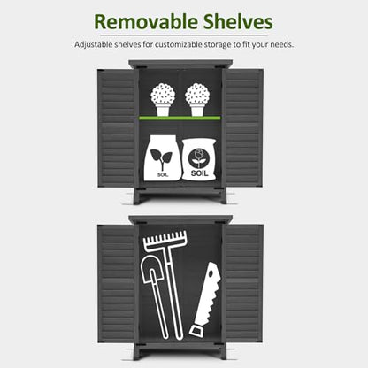 MCombo Small Outdoor Storage Cabinet, Wood Shed with Shelf 0985 (Gray) - color: Gray