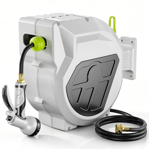 Retractable Garden Hose Reel, 1/2 Inch x 75ft, Wall Mounted Hose Reel - size: 1/ 2"75 FT