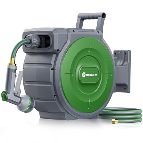 Garden Retractable Hose Reel, 1/2 Inch x 100 ft Wall Mounted Garden Hose Reel with Any Length Lock, Upgraded Slow Return System and 180°Swivel Bracket - size: 1/2"100FT