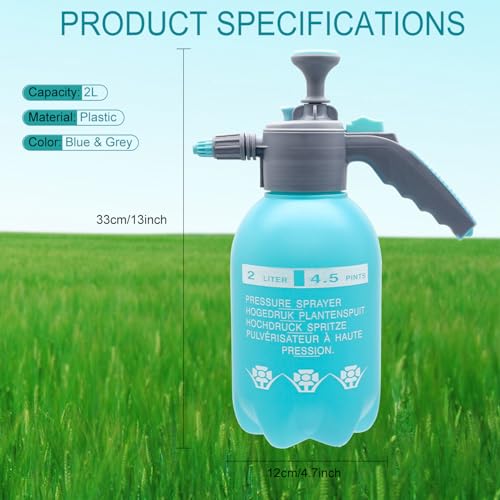 0.5 Gallon Handheld Pump Sprayer, 2L Garden Pressure Sprayer, 68oz Water Spray Bottle with Safety Valve, Adjustable Nozzle, for Watering,Plant Spraying, Home Cleaning, Fertilizing (Sky Blue) - color: Sky Blue