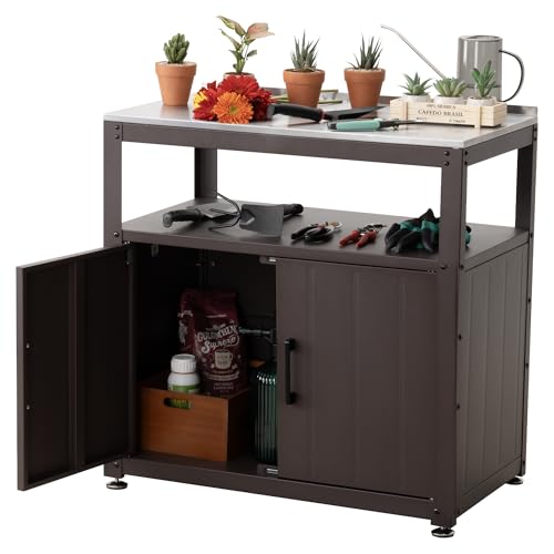 Feasto Heavy-Duty Potting Bench with Storage & Stainless Steel Top - color: Brown