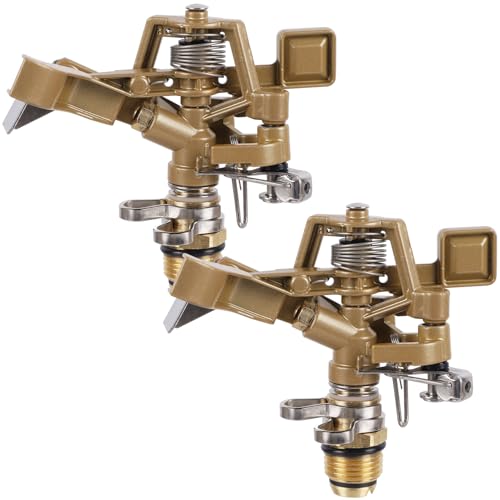 Biswing 1/2 Inch Impact Sprinkler 2 Pack, Heavy Duty Zinc Alloy Lawn Sprinkler Head with Nozzle, Adjustable 20-360 Degree Large Coverage Pattern, Watering Sprinkler for Grass Patio Garden Irrigation - style: Without Stake
