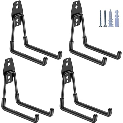 HUPBIPY Garage Hooks Heavy Duty 4 Pack, Wall Mount Ladder Hooks - color: Black Medium U Hook