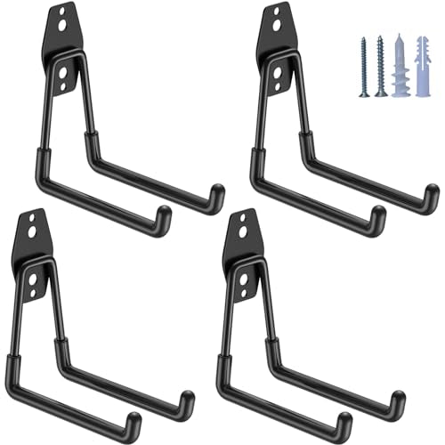 HUPBIPY Garage Hooks Heavy Duty 4 Pack, Wall Mount Ladder Hooks - color: Black Medium U Hook