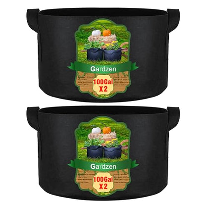 Gardzen 2-Pack 100 Gallon Grow Bags, Aeration Fabric Pots with Handles, Pot for Plants - size: 100 Gallon Bags