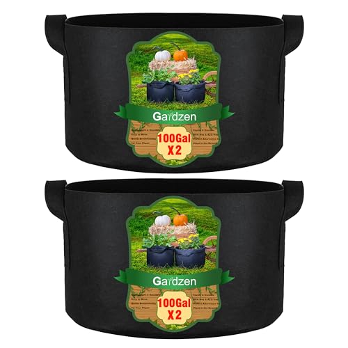Gardzen 2-Pack 100 Gallon Grow Bags, Aeration Fabric Pots with Handles, Pot for Plants - size: 100 Gallon Bags