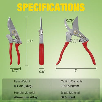 Yesker Pruning Shears Garden Shears 8.6" Professional Bypass Garden Scissors Yard Clippers with Sharp SK5 Steel Blade Heavy Duty Hand Pruners for Branch Flower Plant Trimming Cutting Gardening Tools - size: 1PCS 8.6" Red