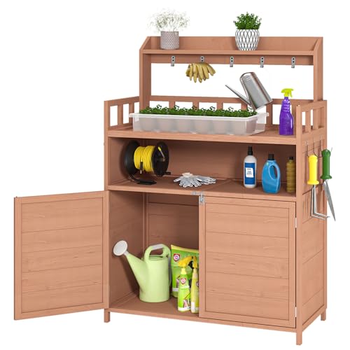 Shelf and Cabinet Patio Storage Table - color: Brown - 39.37 X 18.90 X 55.12 Inch