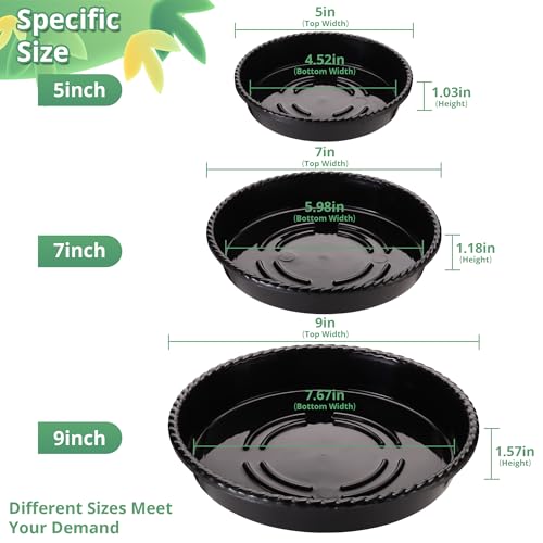 9 Pack of 5''& 7''& 9'' Plant Saucer Drip Trays, Plant Tray for Pots - color: Black, size: 5" 7" 9" Mix