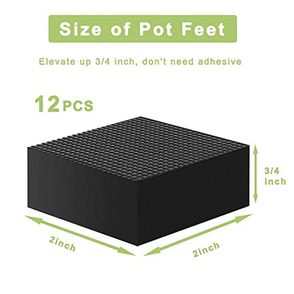 vensovo Invisible Rubber Pot Feet – Square Non-Slip Risers Elevate 3/4 Inch for Drainage & Airflow, 12 Pack Solid Pot Risers for Indoor & Outdoor Planters, Garden, Patio, Deck Use (2" Size)